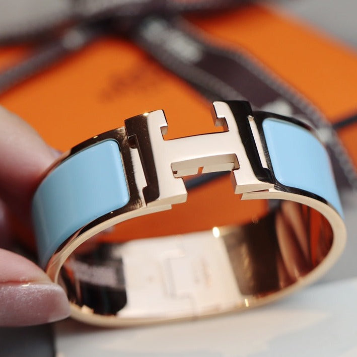Hermes H Bracelet 18MM Pink Gold Cloud Blue