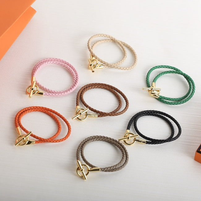 Hermes Glenan Double Tour Gold Leather Bracelet