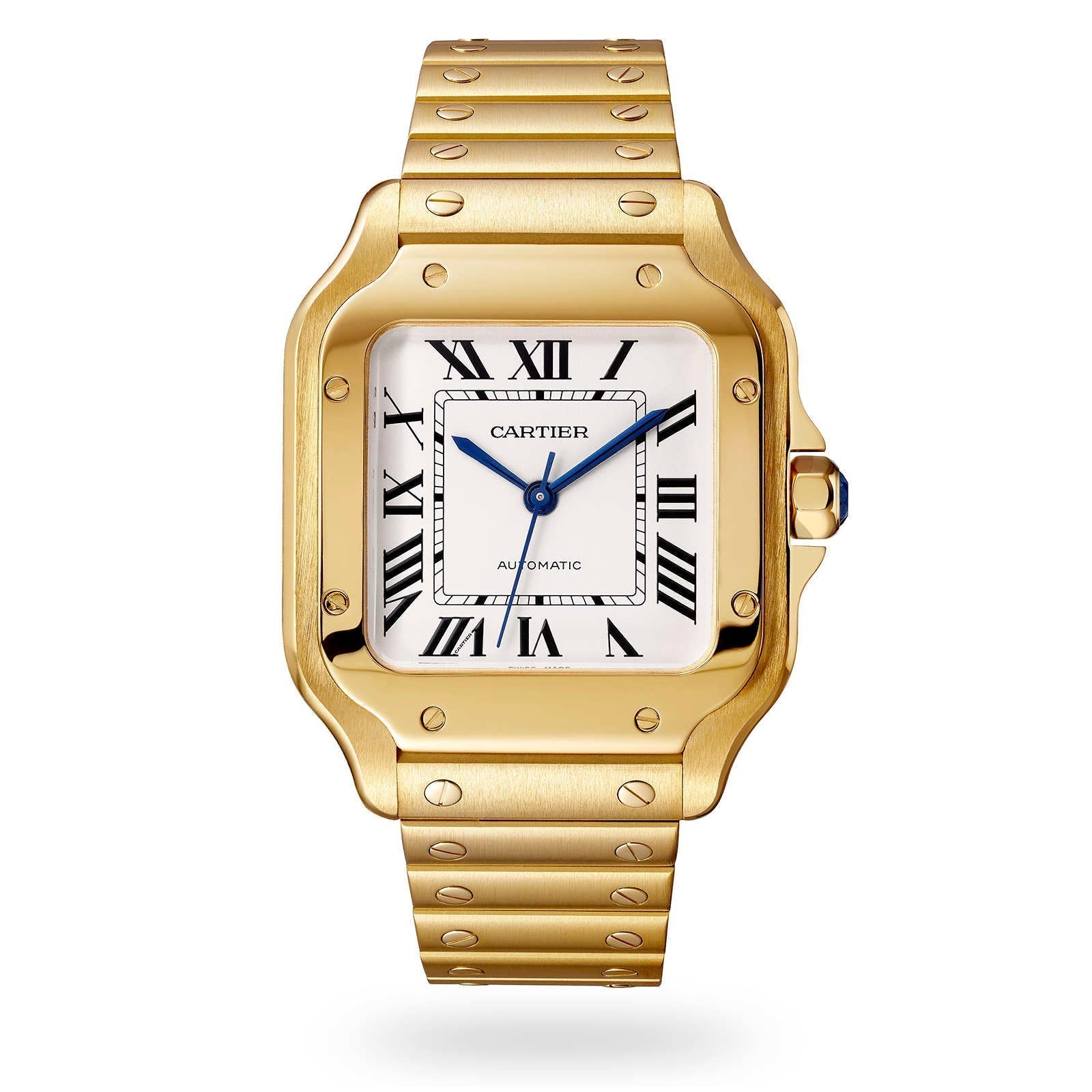 Santos de Cartier Medium Model Watch - 35mm, 18K Yellow Gold, Silver Dial