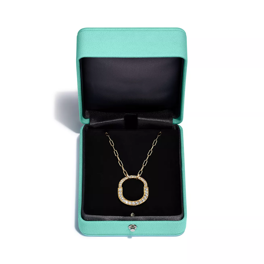 Tiffany Lock Necklace Medium Pendant Gold Paved Cubic Zirconia