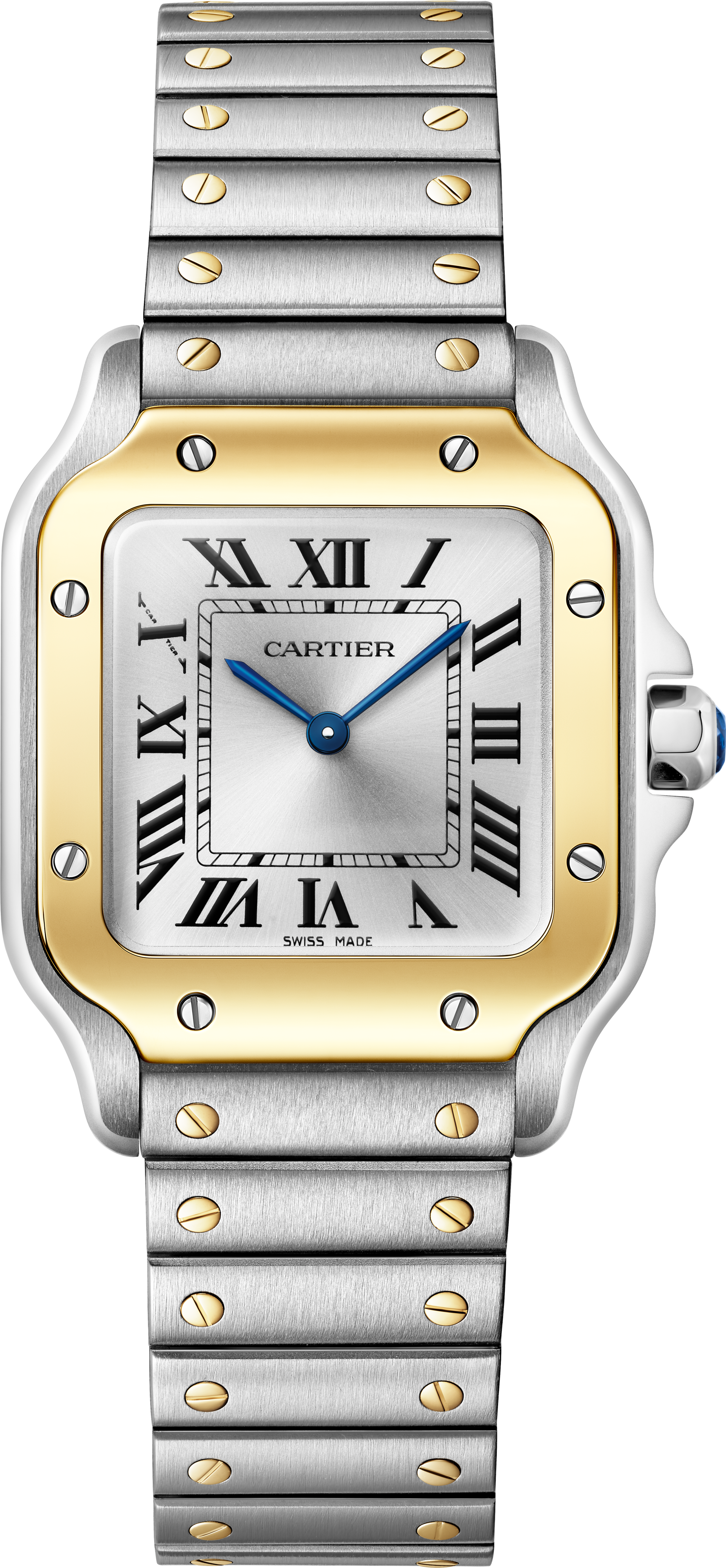 Santos De Cartier Watch - 27mm, Two - Tone Steel & 18K Yellow Gold, Steel, Silver Dial