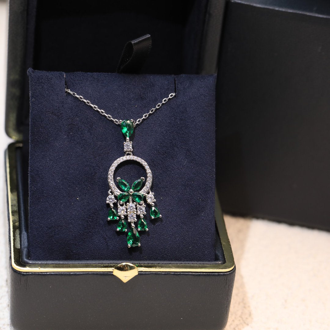 Graff Butterfly Chandelier Classic Green Silver Cubic Zirconia Necklace