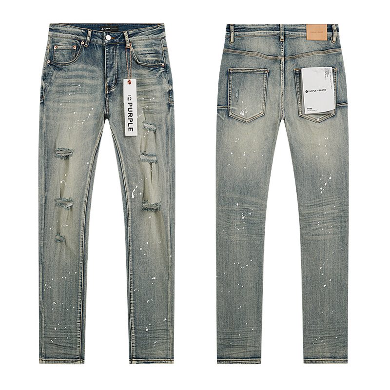 Purple Brand Light Blue Distressed Paint Splatter Jeans — hero