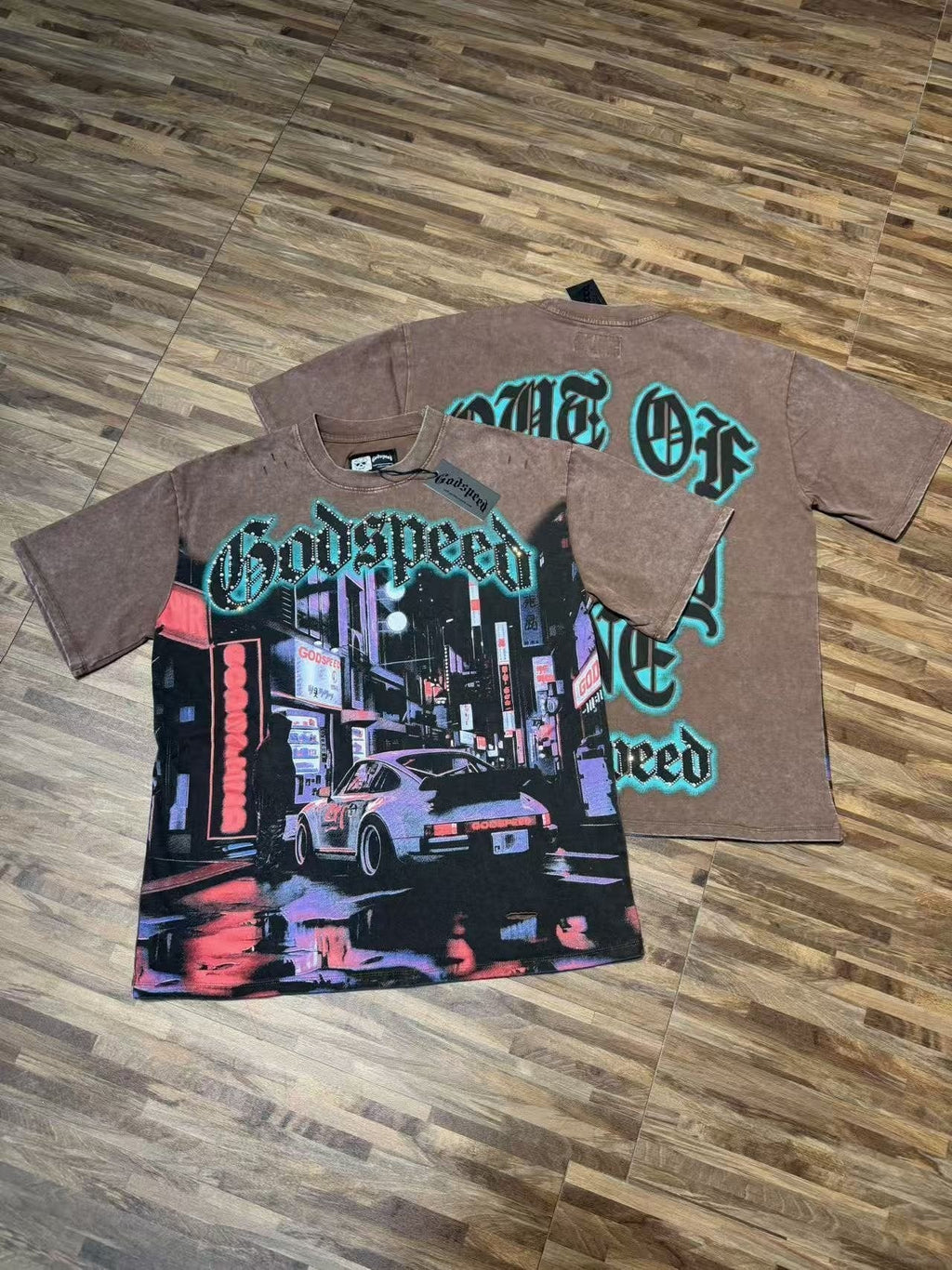 Godspeed City Car Rhinestone Graphic T-Shirt — context