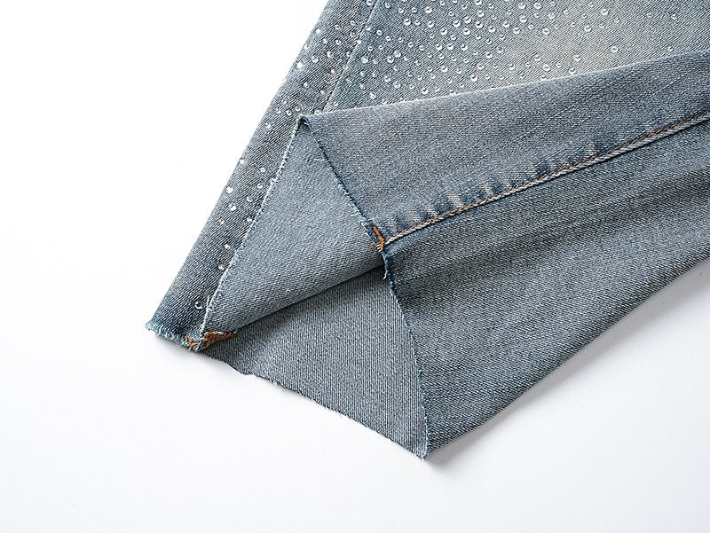 Purple Brand Rhinestone Light Blue Denim Shorts — detail
