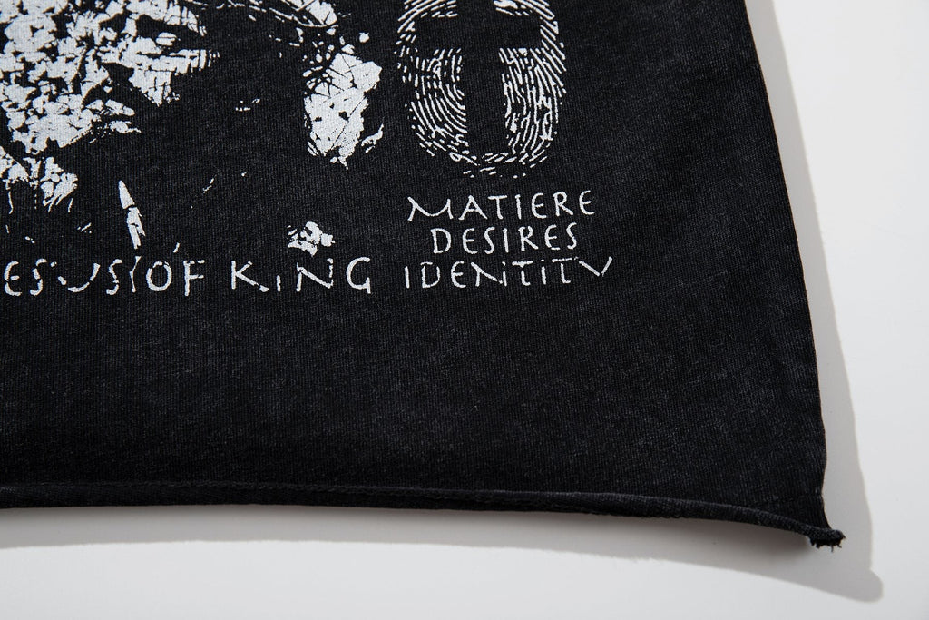 MAJESTIK Washed Black Distressed Graphic T-Shirt — detail