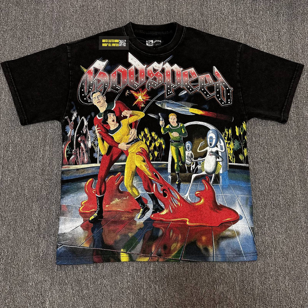 Godspeed Washed Black Graphic Short-Sleeve T-Shirt — hero