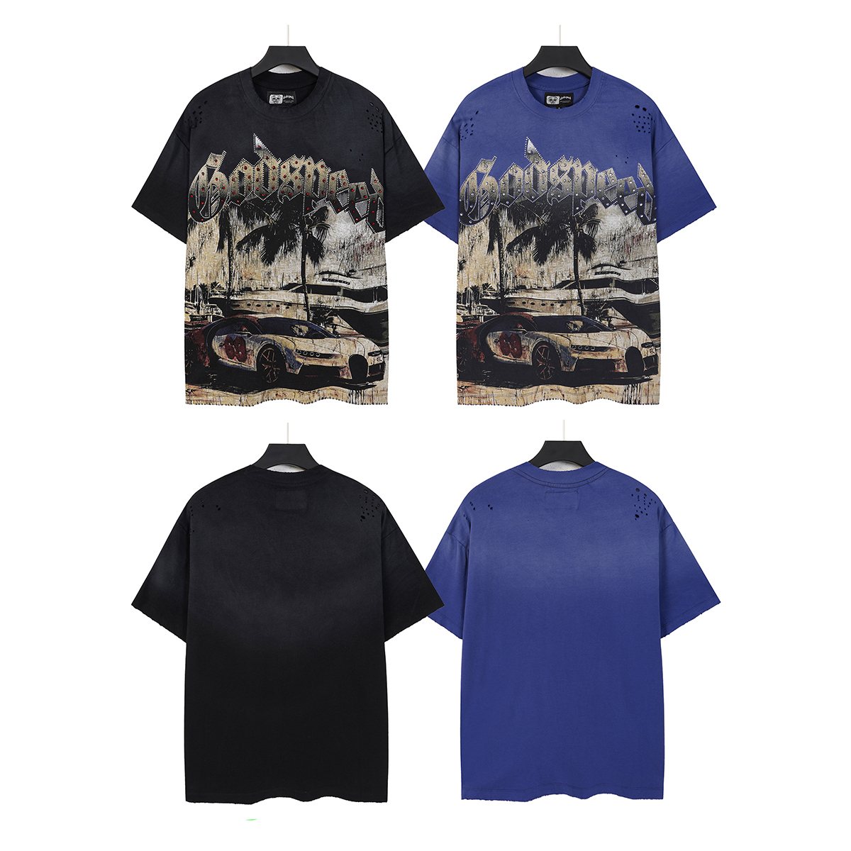 Godspeed Distressed Rhinestone Graphic T-Shirt — comparison