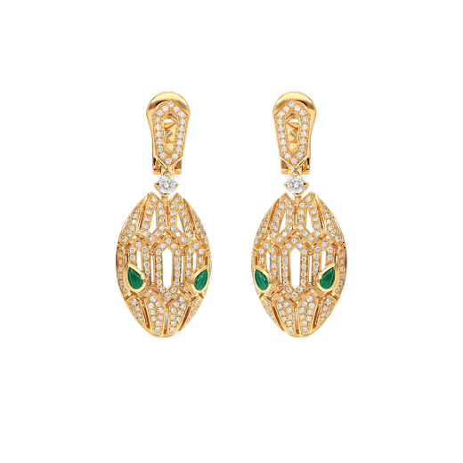 Bvlgari Serpenti Malachite Cubic Zirconia Earrings Gold