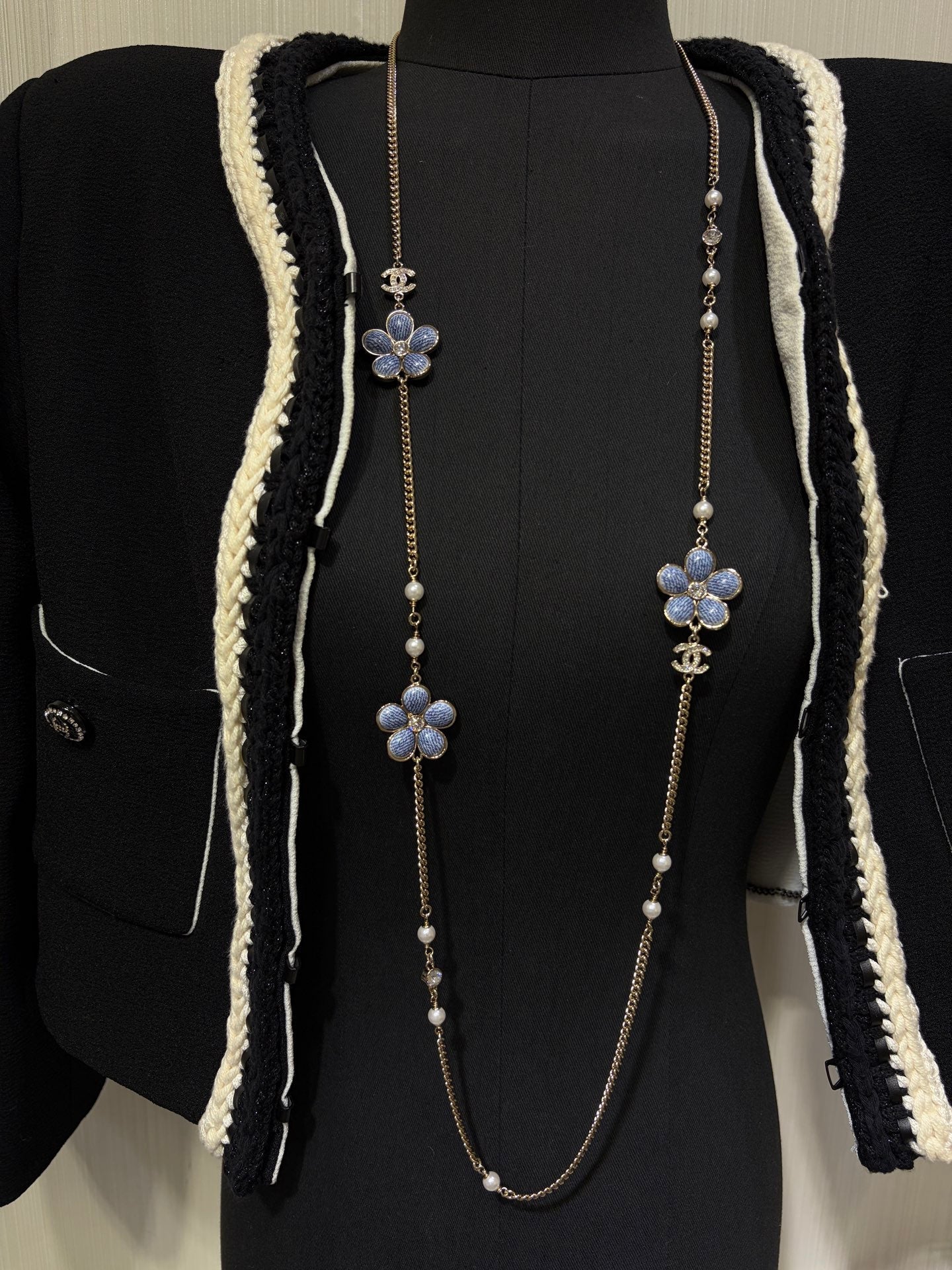 Chanel 2026 Gold Double C Denim Flower Enamel Necklace