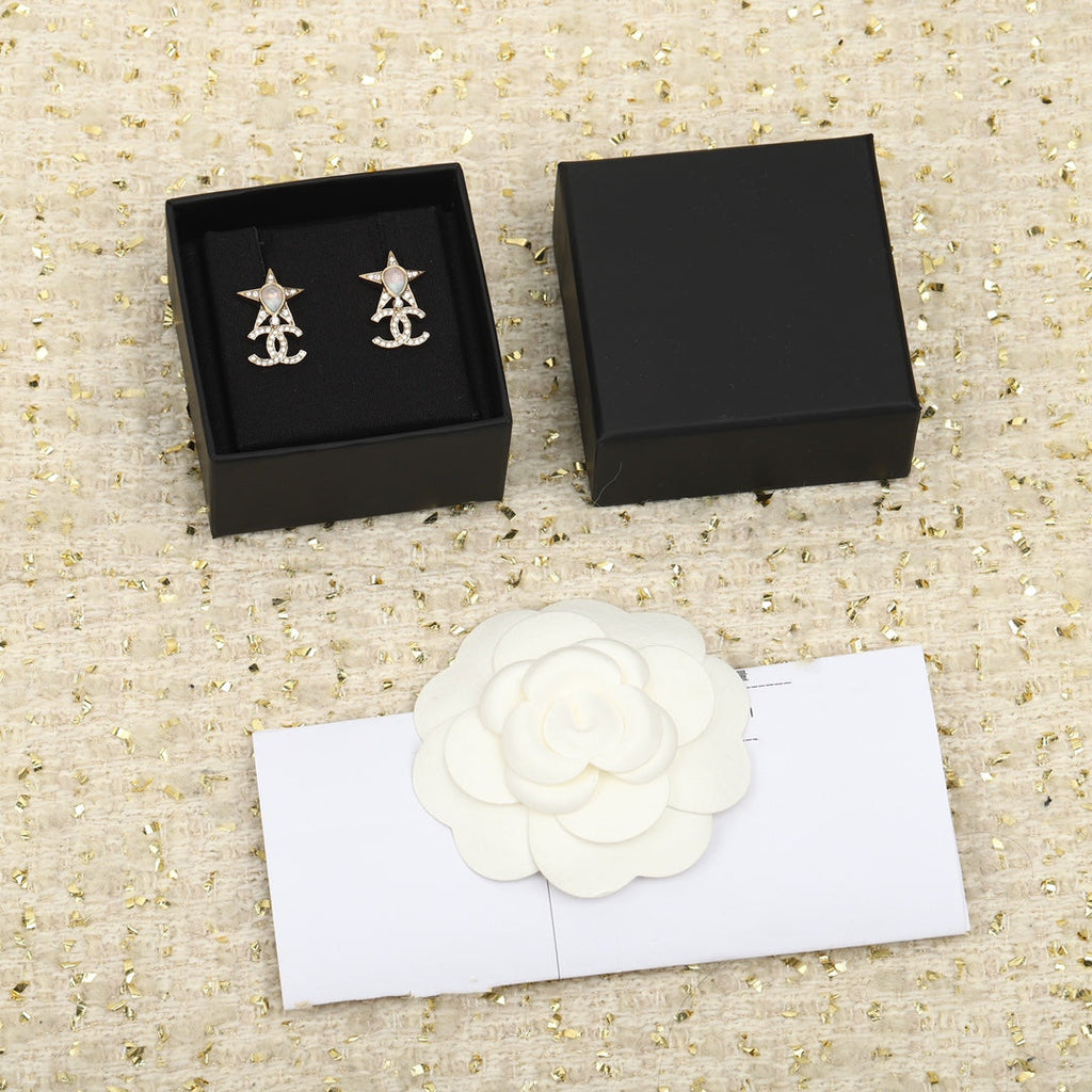 Chanel Double C Gold Star Earrings