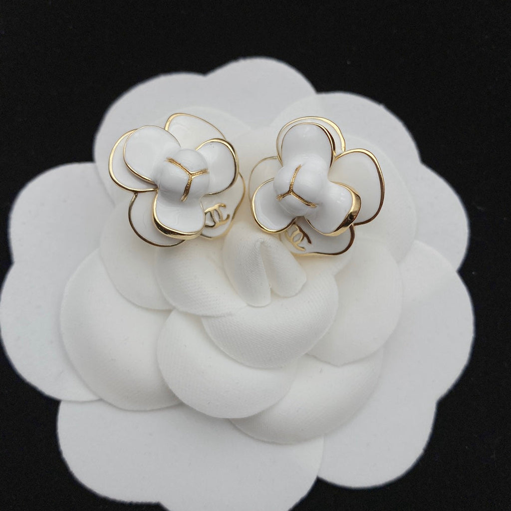 Chanel Double C New Camellia Gold Earrings